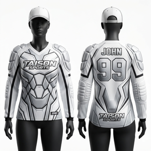 Maillot de paintball pour hommes, polyester haute performance 220 g/m², blanc et noir, avec épaulettes rembourrées, impression de logo personnalisée par sublimation - Product Image 1