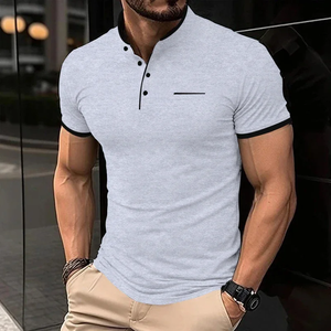 2026 New Men's Casual and Fashionable Solid Color Short Sleeved Stand Up <b>Collar</b> <b>T</b>-<b>shirt</b> Summer Versatile and Comfortable Top - Product Image 6