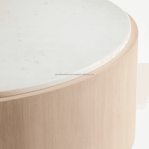Mesa de Centro Moderna Redonda con Tapa de Mármol y Base de Madera, Mesa de Centro de Lujo de Madera de Roble y Mármol, Diseño Minimalista Premium - Product Image 2