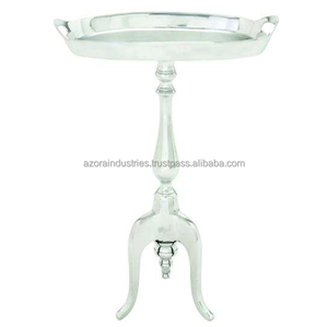 Azora Industries Arrivée Table d'appoint de luxe en fonte d'aluminium Table ronde avec plateau design chic Table d'appoint de lit en argent pour la vie - Product Image 2