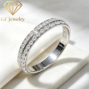 18K White Gold Lab Grown Diamond Double Row Full Pave <b>Bangle</b> & Ring <b>Set</b> Stackable Fine Jewelry For Women - Product Image 3