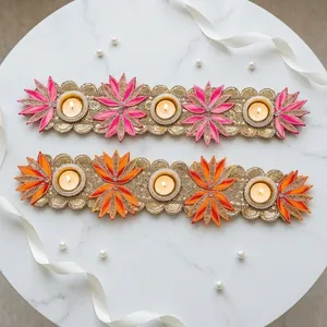 Camino de Mesa Tradicional Hecho a Mano para Diwali con Diseño Floral y Porta Diyas para Decoración del Hogar - Product Image 1