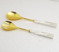 Ensemble de fourchettes et cuillères à salade en acier inoxydable avec manche en marbre, écologique, compatible lave-vaisselle, accessoires de cuisine, vente en gros
