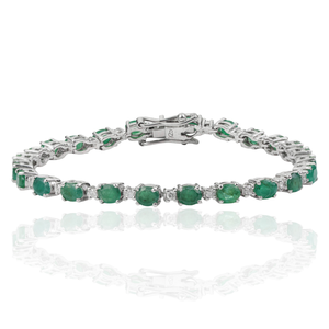 925 Sterling Silver Emerald and Diamond Tennis <b>Bracelet</b> Oval and Round Gemstone Handmade Jewelry for Women Party - Product Image 1