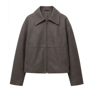 Custom Breathable Pure Lambskin <b>Leather</b> <b>Jacket</b> Fine Chocolate Slim Fit Cropped Cut Long Sleeves Fold Lapel Neck Women Coats - Product Image 1