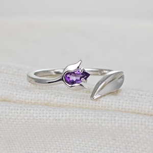 Amethyst <b>Ring</b> Tulip Flower Adjustable Gemstone Jewelry For Women - Product Image 4