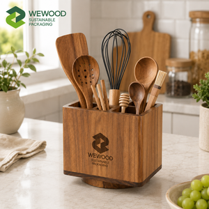 ที่ใส่ช้อนส้อมไม้ WEWOOD เป็นมิตรกับสิ่งแวดล้อม ทรงสี่เหลี่ยมทันสมัย ภาชนะจัดเก็บในครัว พร้อมสลักโลโก้ สำหรับจัดระเบียบบ้าน - Product Image 1