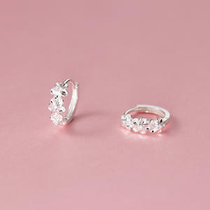 Luxury 925 Sterling <b>Silver</b> Camellia Flower <b>Huggie</b> <b>Earrings</b> with Zircon - Product Image 5