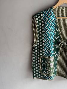 <b>Quilted</b> Cotton Vest With Patchwork <b>Pattern</b> And Floral Pockets V Neck Belt Closure Women's Autumn <b>Jacket</b> GIFT FOR HER - Product Image 2