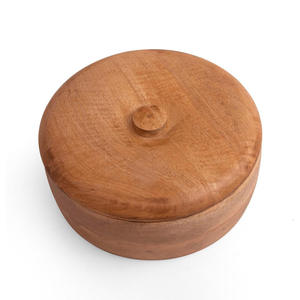Kitchen Chapati Roti Box <b>Light</b> Brown Wooden Chapati & Roti Casserole Round Shape Durable Serving Box with Flip Top Wooden Lid - Product Image 4