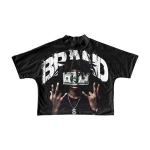 T-shirt Boxy Homme Streetwear Noir et Blanc Imprimé Sérigraphié Coupe Oversize 250 g/m² T-shirt Court Coupe Boxy - Product Image 2