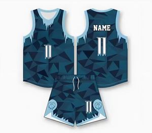 Conjunto de Uniforme de Baloncesto Personalizable para Adultos Unisex, Camiseta sin Mangas y Pantalones Cortos con Estampado Geométrico Sublimado, Uniforme que Absorbe la Humedad - Product Image 1