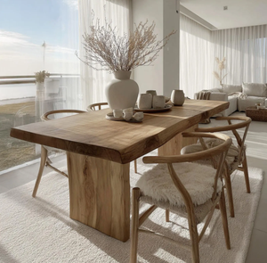 Mesa de Comedor Rectangular de Madera Maciza para 6 Personas, Muebles Modernos de Estilo Rústico para Comedor con Base de Madera Ranurada - Product Image 6