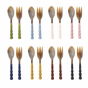 Ensemble de saladiers en résine et corne, faits à la main, vente en gros, personnalisables OEM ODM, avec poignée en corne véritable et résine verte, ustensiles de cuisine DECORYUG - Product Image 2