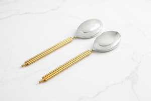 Simple Design Gold Plated Metal Handle Salad Server Eco-Friendly Stainless Steel Salad Server Dishwasher Safe <b>Serving</b> <b>Spoon</b> - Product Image 3