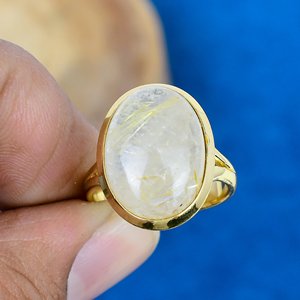 แหวนพลอยรูไทล์สีทองธรรมชาติ งานแฮนด์เมด ทอง 18K ชุบไมครอนบนเงินแท้ 925 - Product Image 2