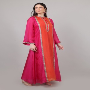Womens Party Wear 2pc Kurta <b>set</b> Pink Orange <b>colour</b> with Lace and Beads work Elegant Choice For Women - Product Image 2