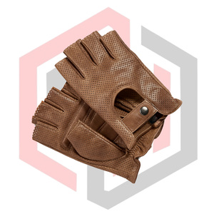 Guantes de Conducción sin Dedos de Piel de Cordero Marrón, Antideslizantes, Resistentes a Desgarros, Transpirables, Anticorte, Antiestáticos, con Muñequera Ajustable - Product Image 4