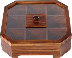 Premium <b>Square</b> Wooden Dry Fruit Box with Glass Lid 4 Compartments <b>Nut</b> Storage Organizer Traditional Masala Dani Tray for Kitchen - Product Image 2