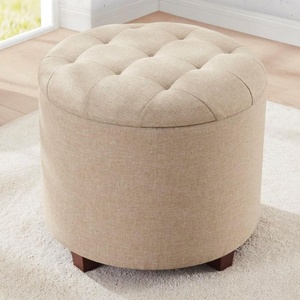 Modern Handcrafted Pink Velvet Fabric Small <b>Round</b> Ottoman Low Storage <b>Stool</b> for Living & Bedroom - Product Image 3