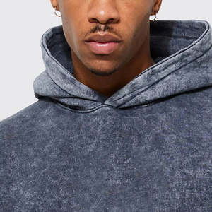 Sweat à capuche streetwear pour homme en polyester et coton, délavé à l'acide, avec logo personnalisé, manches longues, coupe classique, écologique, haute qualité - Product Image 4