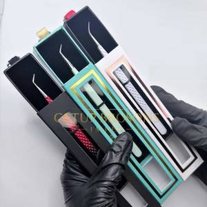 Juego de Pinzas Profesionales para Extensión de Pestañas de 45 Grados, Rojas/Verdes, Antideslizantes, de Acero Inoxidable, Pinzas para Volumen de Pestañas de 10 mm con Punta Suave - Product Image 1