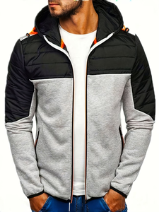 Men's French Terry Fleece Customizable Hooded Jacket Regular Fit Zipper Front Windproof Casual Autumn Wear Gray Black Orange - Product Image 4