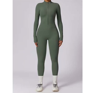 Combinaison décontractée sans manches pour femme, avec fermeture éclair sur le devant, couleur unie, en coton et élasthanne très extensible, style yoga, longueur intégrale, taille haute, coupe ajustée - Product Image 6