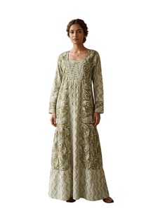 <b>Boho</b> Maxi <b>Dress</b> With Paisley Print Square Neck <b>Long</b> Sleeve Loose Fit Full Length Woven Cotton Breathable Daily Wear - Product Image 4