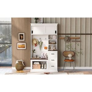 Moderno Banco de Almacenamiento para Recibidor de 40.2 Pulgadas de Ancho con 3 Estantes, 3 Cajones y 3 Ganchos Resistentes, Perchero U Can - Product Image 4
