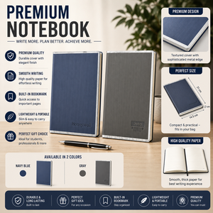 Premium PU Leather A5 Textured Hard Cover Notebook Slim Planning Diary with Built-In <b>Bookmark</b> 100gsm for Office School Gift - Product Image 1