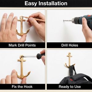 Brass Double Prong Wall <b>Hooks</b> Heavy-Duty Handmade Multi-Purpose Entryway Key Holder BTH-346 - Product Image 5