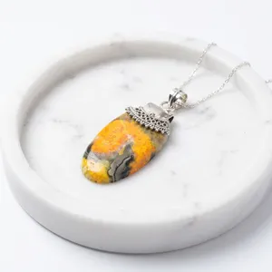 925 Sterling Silver Bumble Bee Jasper Pendant Natural Gemstone Handmade Statement Jewelry Bohemian Style - Product Image 2