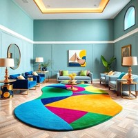 Tapis en laine géométrique abstrait multicolore fin antidérapant tufté à la main, tapis moderne irrégulier pour salon, chambre à coucher, décoration intérieure
