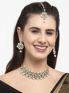 Conjunto de Collar, Pendientes, Anillo y Pulsera de Aleación Chapada en Oro con Cristales de Imitación de Perlas y Forma de Flor Romántica para Mujer, Boda - Product Image 2