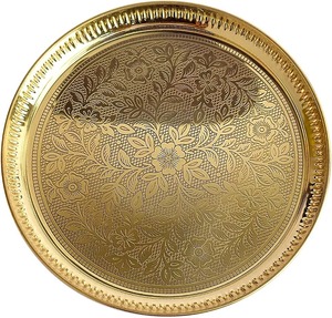 Vintage <b>Gold</b> Round Metal <b>Tray</b> with Ornate Legs Decorative Serving Platter for Dresser Vanity <b>Coffee</b> <b>Table</b> Classic Design Platter - Product Image 5