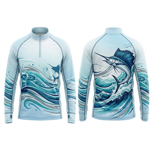 Camiseta de Pesca Unisex Personalizada de Malla Antibacteriana, Impresión por Sublimación Completa, Manga Larga, Protección UV, Secado Rápido, Transpirable, Deportiva - Product Image 1