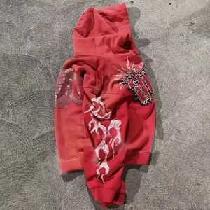 Sweat à capuche streetwear pour homme personnalisé en molleton 100% coton, style rétro délavé, imprimé 3D avec strass, coupe lourde, effet délavé à l'acide - Product Image 5