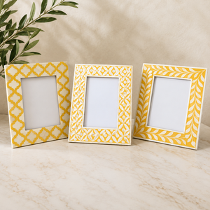 Handmade customized bone inlay floral photo frame for <b>wall</b> and office <b>desk</b>, Indian ethically source camel bone picture frame - Product Image 1