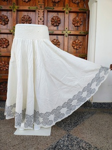 Pantalon Palazzo Évasé Blanc Bohème pour Femme, Imprimé Tribal Géométrique, Taille Haute Élastiquée, Jambe Large, Été, 100% Coton - Product Image 2