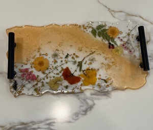 Peach & Gold Resin Tray with Real Pressed Flowers - Product Image 3