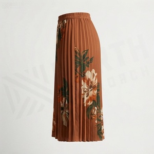 Jupe midi plissée florale pour femme, taille élastique, en mousseline, style confortable pour l'automne - Product Image 3