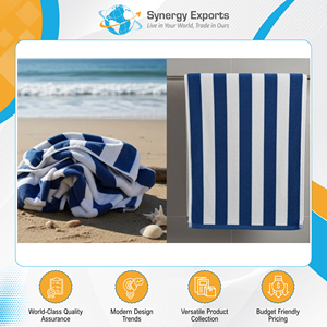 Serviette de bain en polycoton rayée bleu/blanc de haute qualité, best-seller, avec finition velours, au meilleur prix pour les acheteurs en gros - Product Image 2