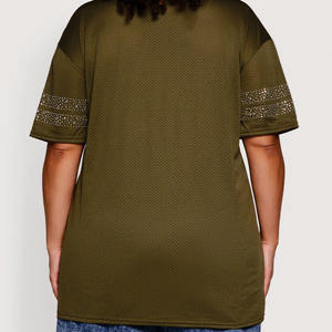 Maillot de football américain surdimensionné de haute qualité pour femme, design personnalisé, style rétro, avec logo en strass, streetwear, tenue de football USA - Product Image 3