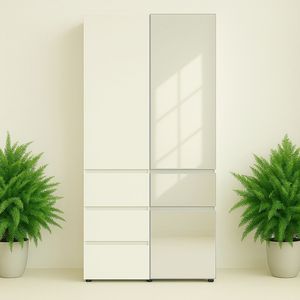 Sistema Armadio Modulare Elise in Legno Bianco con Specchio, Soluzione Elegante per Guardaroba - Product Image 1