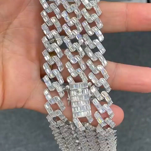 สร้อยคอแบบ Cuban Link ประดับเพชรทรงบาแกตต์ขนาด 14 มม. สุดหรู เงินแท้ 925 ประดับเพชร VVS มอยส์ซาไนต์ สไตล์ฮิปฮอปสำหรับผู้ชาย - Product Image 3