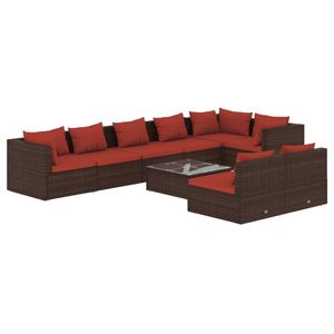 Conjunto de salón para jardín en color marrón con cojines rojo canela - Product Image 2