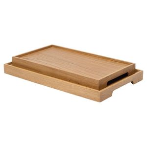 Elegante bandeja rectangular de madera de mango, construcción robusta, acabado con vetas naturales, perfecta para servir bebidas y aperitivos con estilo. - Product Image 1