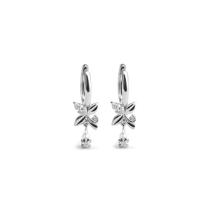 Pendientes de Aro Marquise con Pequeño Dije Floral en Forma de Pera, Chapados en Oro de 18K, Pendientes de Aro Modernos para Mujer - Product Image 3