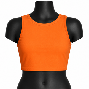 <b>Women's</b> <b>Orange</b> Sleeveless Tank <b>Top</b> O-Neck Knitted Breathable Casual Short Length Solid Color - Product Image 1